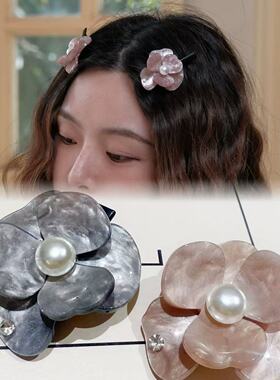 珍珠醋酸花朵发夹女侧边刘海夹