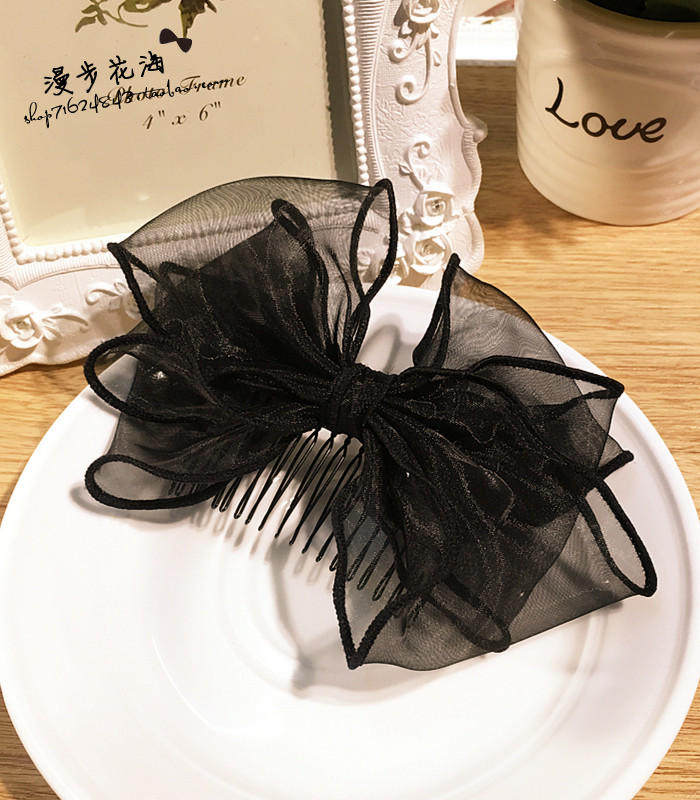 韩国蝴蝶结绢纱七齿发梳插梳盘发头饰