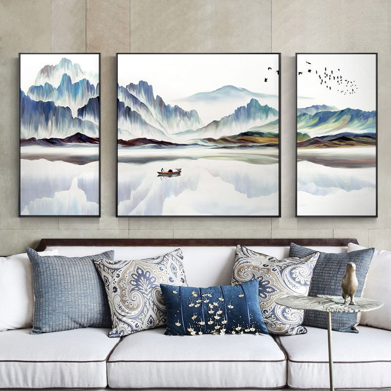 新中式风客厅沙发背景墙晶瓷画