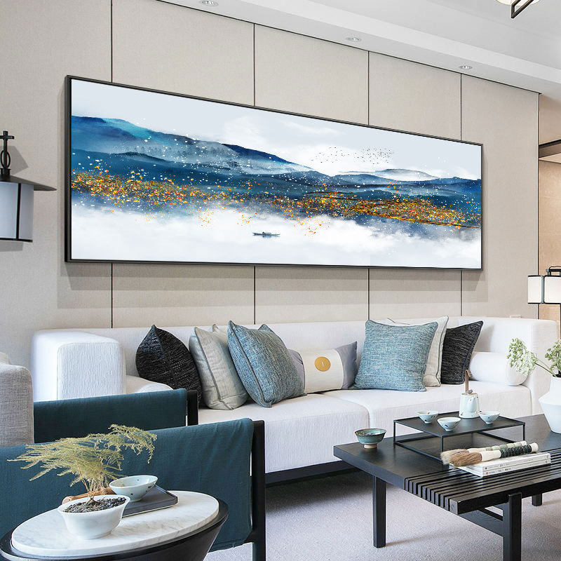 客厅装饰画新中式山水画横幅高级感水墨画挂画主卧室床头轻奢壁画