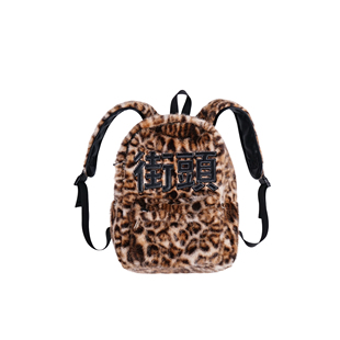 美式 街头豹纹毛绒双肩包 潮流小众国潮百搭书包 云梯 Vinkid