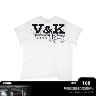 云梯 百搭夏季 V&K短袖 潮流小众嘻哈高街个性 T恤 美式 vinkid