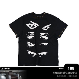 美式 四眼铆钉破坏短袖 潮流小众嘻哈国潮百搭T恤 云梯 vinkid