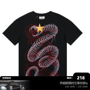 潮流小众嘻哈国潮个性 Vinkid 美式 双蛇星短袖 百搭T恤 云梯
