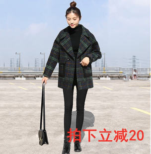 毛呢大衣呢外套 加大码 2022年冬新款 潮女宽松韩版 休闲显瘦格子冬季