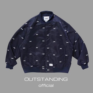 OT制造WTAPS日潮骨头刺绣飞行棒球夹克外套CITYBOY宽松保暖棉服