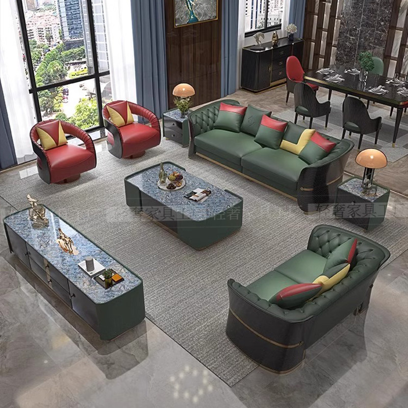 轻奢现代头层真皮沙发组合别墅客厅意式简约高端慕尚定制家具工厂