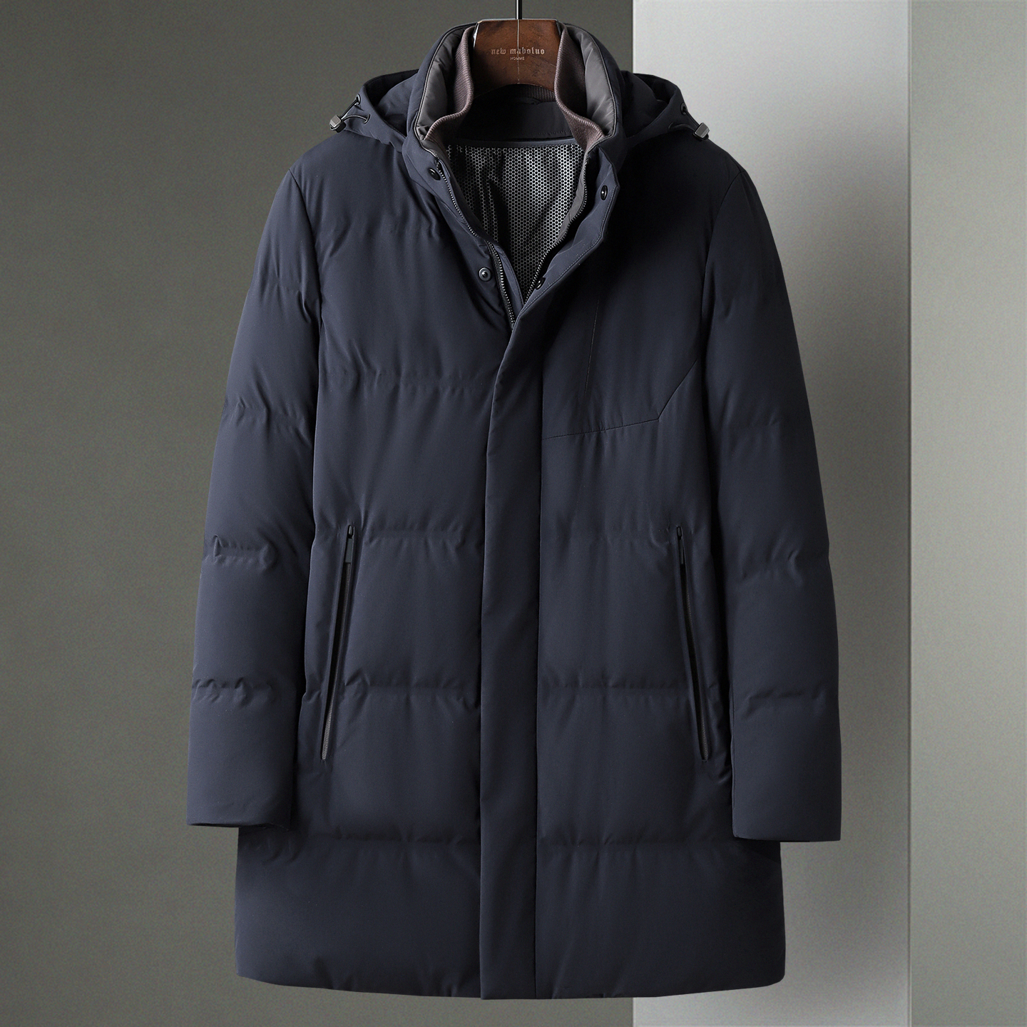 冬季新款可脱卸帽中长款鹅绒羽绒服男中年加厚商务可脱卸内胆外套