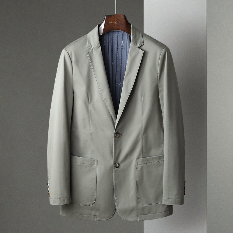 春秋季纯棉面料西服商务男士休闲西装轻薄款中年便服单西上衣外套