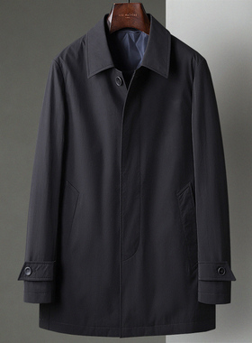新款黑色中年男士商务休闲单排扣后中开衩可拆卸羊毛内胆风衣外套