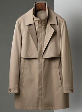 卡其色男士风衣外套中长款翻领中年夹克商务休闲春秋季新款大衣