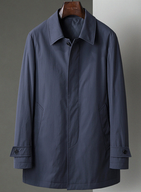 皱感面料中年男士商务休闲单排扣后中开衩可拆卸羊毛内胆风衣外套