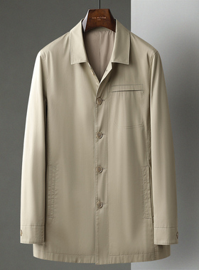 春秋男士翻领浅卡其色商务休闲常规款夹克外套茄克中年薄风衣男装