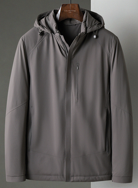 冬季新款咖灰色商务休闲可脱卸帽男士短款商务轻盈鹅绒羽绒服外套