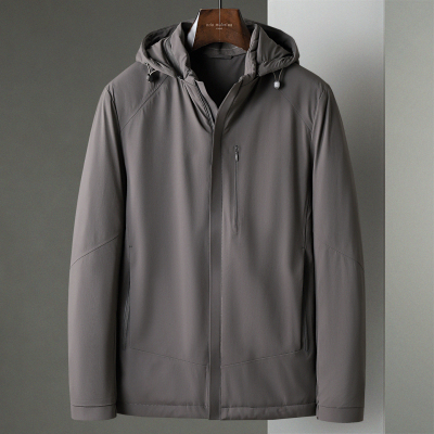 冬季新款咖灰色商务休闲可脱卸帽男士短款商务轻盈鹅绒羽绒服外套