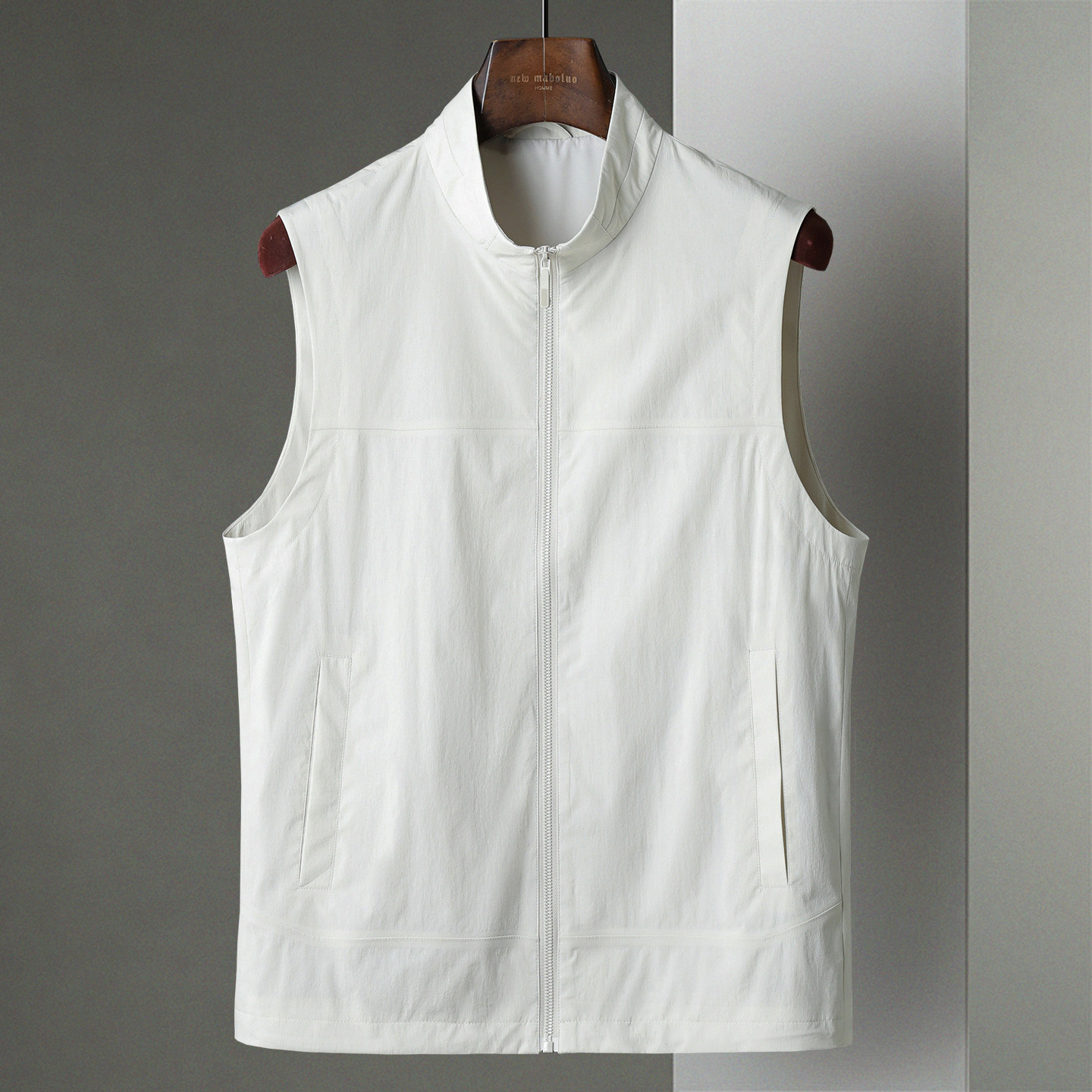 白色新款轻薄面料马甲坎肩商务休闲立领马夹中年男士拉链背心外套