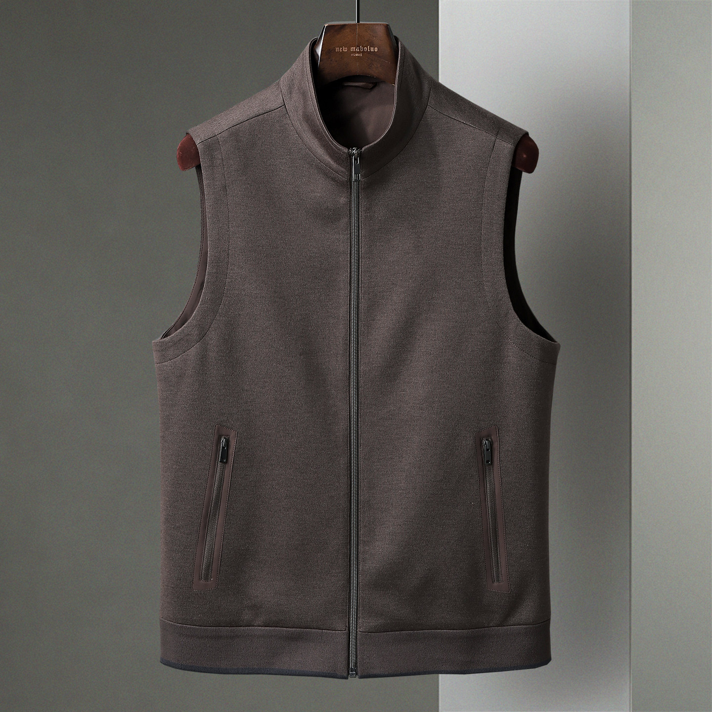 绵羊毛混纺马甲新款针织商务休闲立领马夹中年男士拉链短背心外套