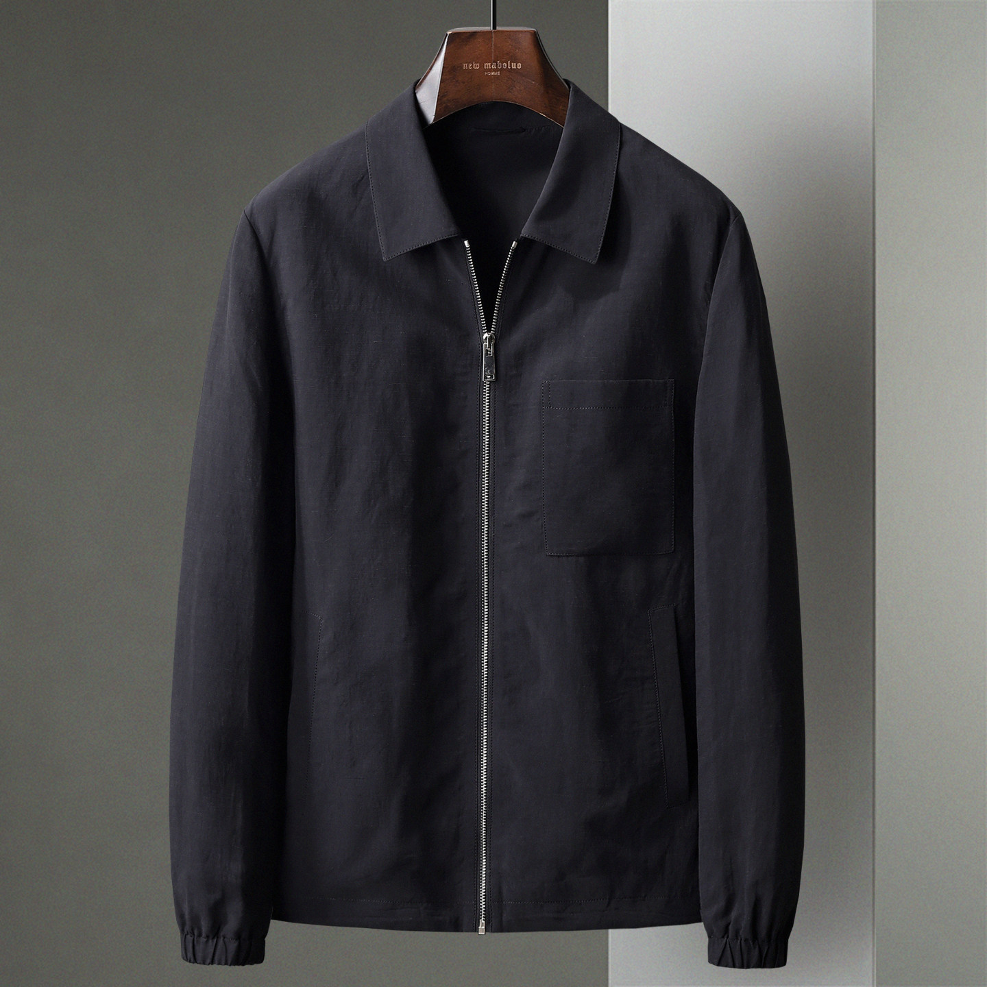 翻领商务亚麻面料夹克外套中年男士短款春秋季新款休闲轻薄款茄克