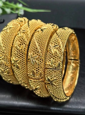 热销24K镀金手镯迪拜新娘印度尼日利亚女式婚礼沙金手镯饰品批发