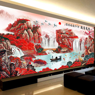 钻石画2020年新款 客厅紫气东来十字绣鸿运当头梅花点砖贴山水风景