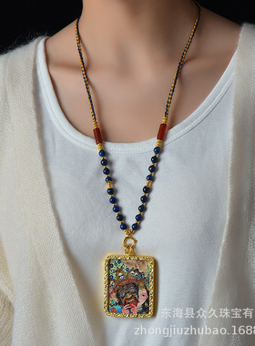 藏式唐卡项链绳泰国佛牌链青金石水晶珠链文玩玉石万能扣挂脖配链