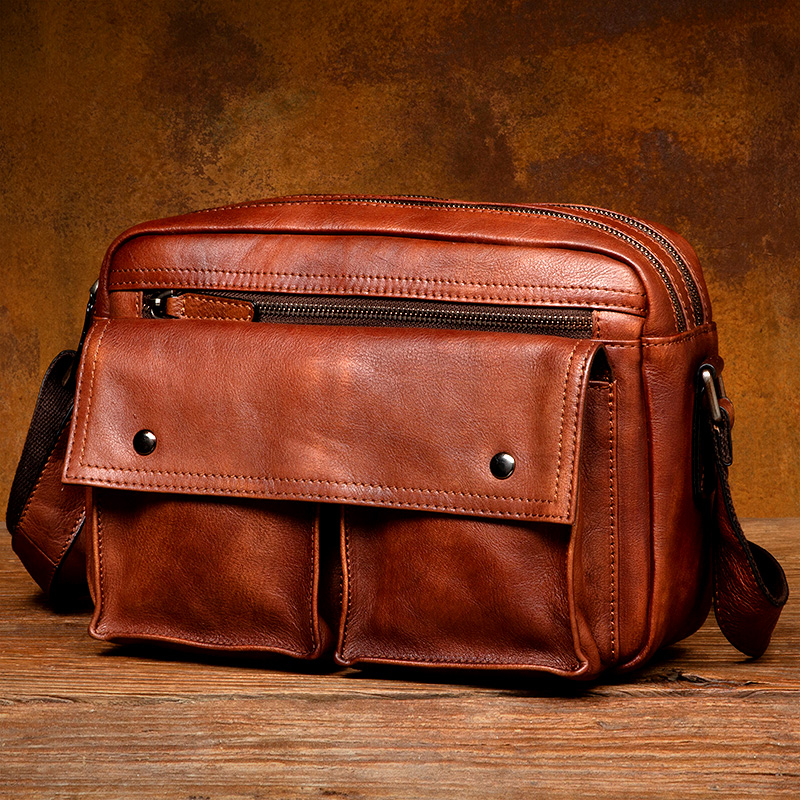 慢时光复古手工牛皮单肩包男包