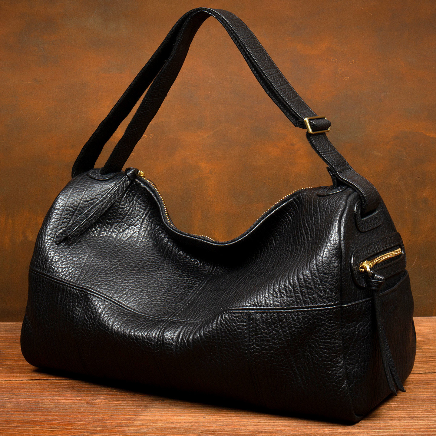 慢时光大容量男士真皮单肩包横款男包头层牛皮圆筒包休闲通勤包潮