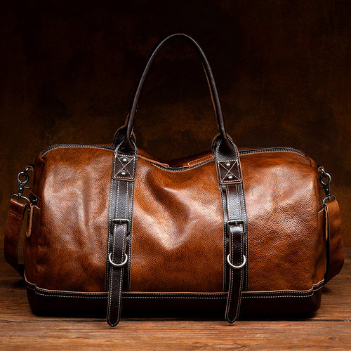 慢时光复古真皮旅行包出差健身包