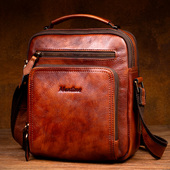 慢时光纯手工擦色头层牛皮单肩包竖款 男包休闲真皮斜挎包复古潮包
