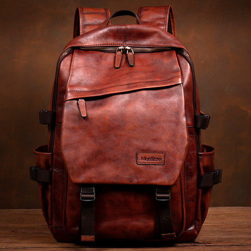 慢时光手工牛皮背包旅行双肩包