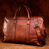 慢时光纯手工擦色真皮旅行包手提包男女头层植鞣牛皮行李包电脑包