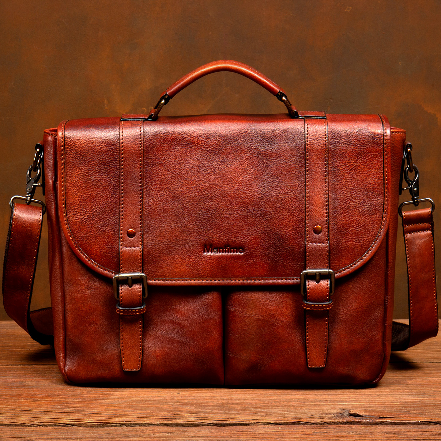 慢时光商务通勤真皮手提包男士文件皮包头层牛皮公文包电脑单肩包