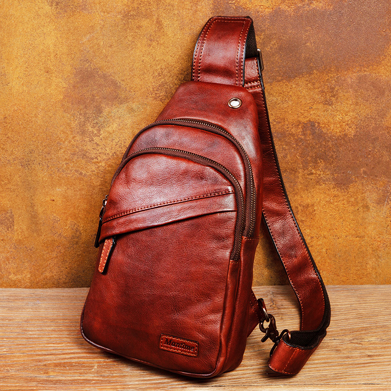 慢时光复古手工牛皮胸包男斜挎包
