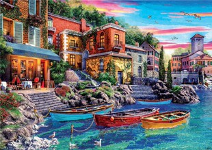 DIY方钻满钻钻石画海边港湾船舶餐厅科莫湖日落手工粘贴钻十字绣