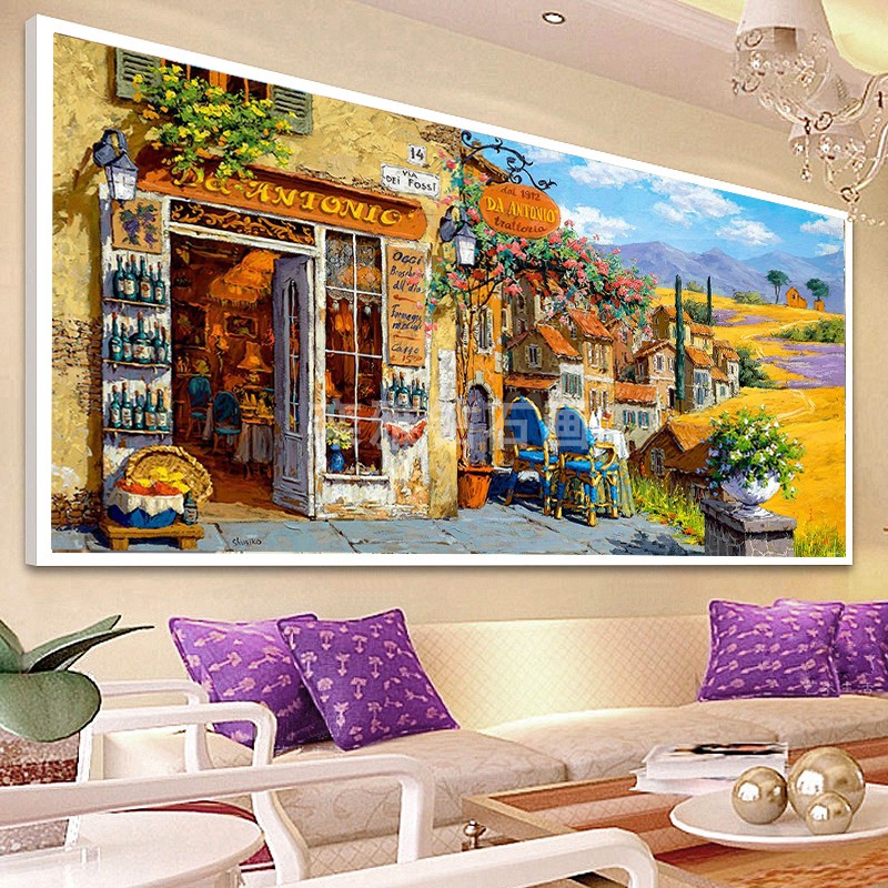 欧式客厅DIY方钻满钻钻石画托斯卡纳餐厅田园风景贴钻点钻十字绣