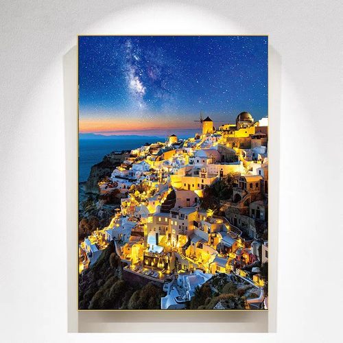 欧式DIY方钻满钻钻石画爱情海圣托里尼岛星辰大海夜景贴钻十字绣