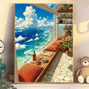 高级感DIY树脂方钻满贴钻钻石画高颜值高层阳台海边风景砖石贴画