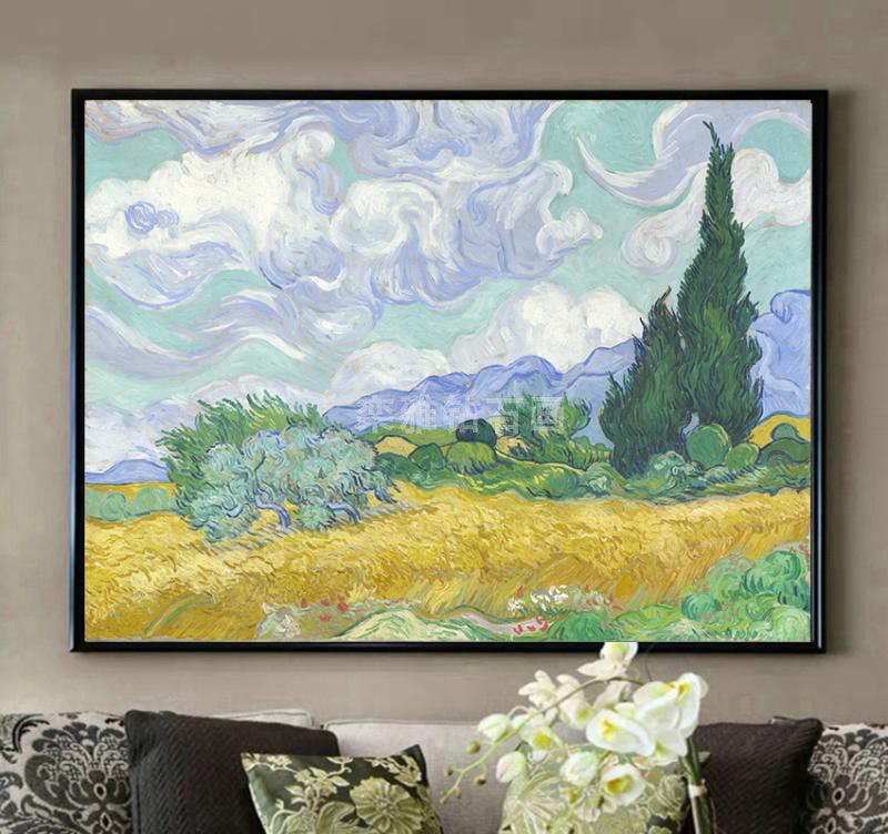 新款客厅DIY方钻满贴钻钻石画十字绣世界名画梵高麦田里的丝柏树