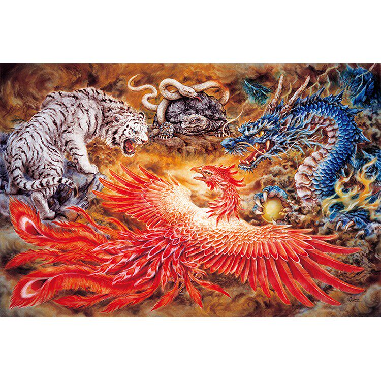 diy手工方钻满钻钻石画四神兽青龙白虎火凤凰蛇四神图贴钻十字绣