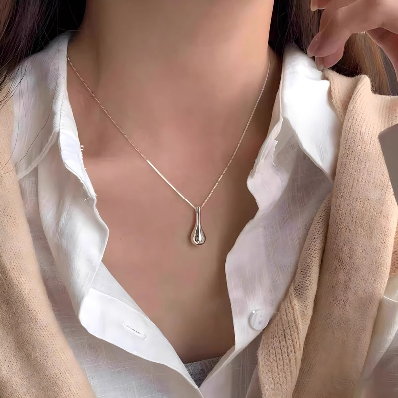 迈思卡S925纯银韩国百搭锁骨链女长款水滴形吊坠花瓶项链精致气质