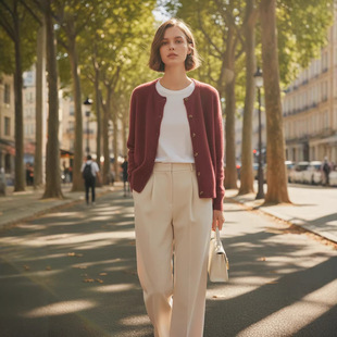 法式简约浣熊绒兔绒双绒针织开衫外套女装冬新款圆领羊毛长袖毛衣