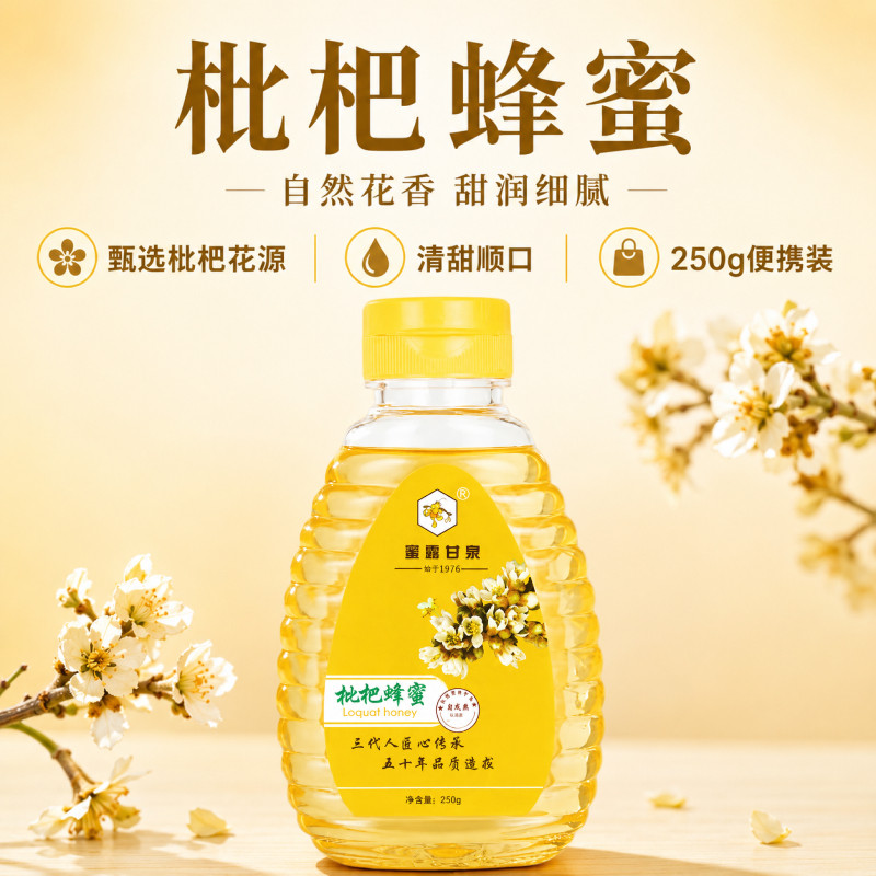 蜜露甘泉枇杷蜂蜜 250g 自然花香清甜顺滑农家自产枇杷蜜便携挤压