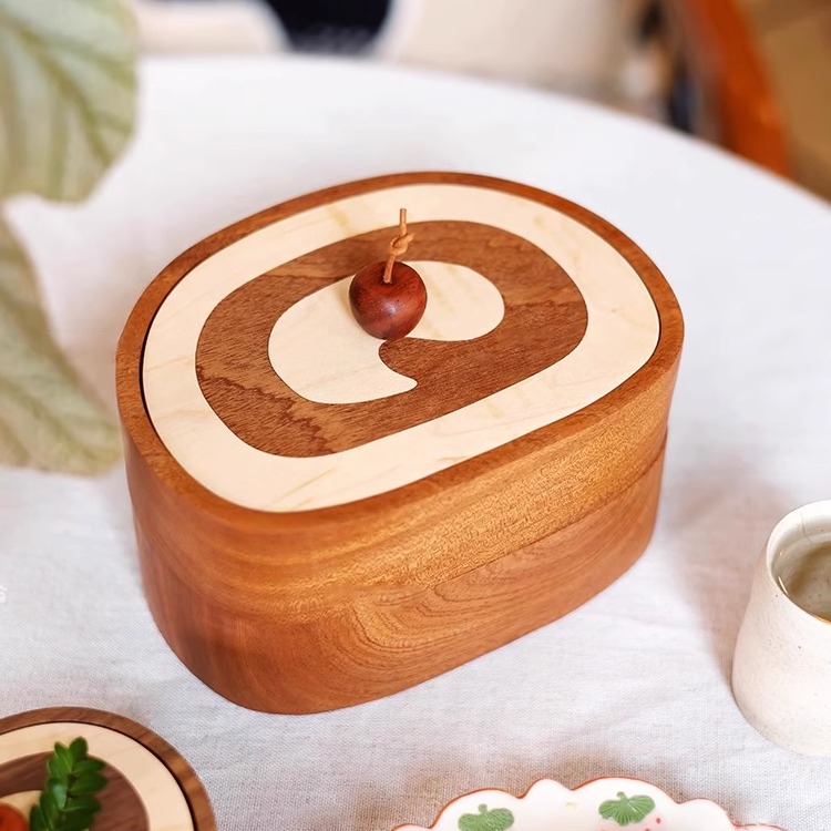 瑞士卷蛋糕收纳首饰盒子可爱牙签牙线实木质奶油风日式女朋友礼物