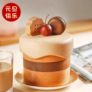蛋糕首饰盒生日礼物实木质创意戒子奶油风收纳日系可爱桌面女朋友