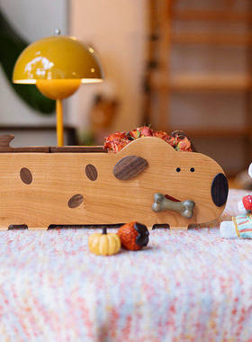 猫狗双全实木质收纳盒文具首饰桌面客厅遥控器小杂物可爱高档精致