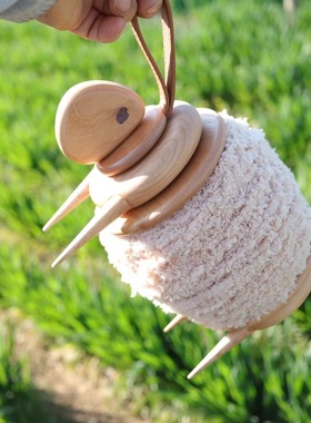 实木质小绵羊毛线轴卷纸架球转动绕线器收纳桌面纸巾装饰摆件可爱