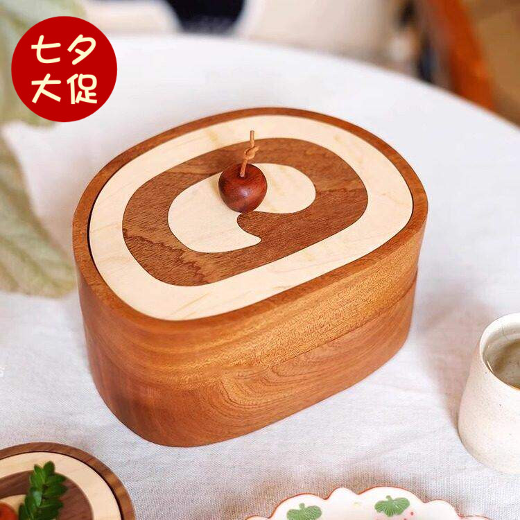 瑞士卷蛋糕收纳首饰盒子可爱牙签牙线实木质奶油风日式女朋友礼物