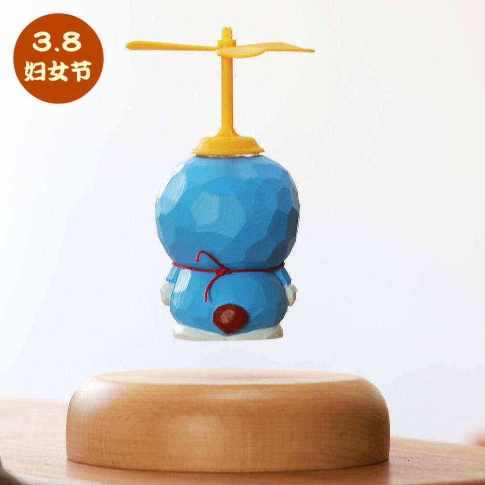 磁悬浮会飞的蓝胖子机器猫摆件实木质创意高级办公室桌面儿童礼物