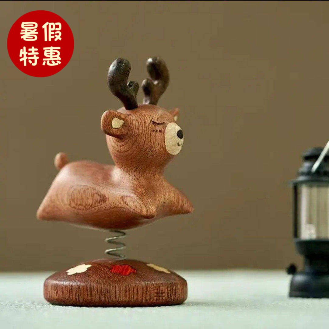 摇摆小麋鹿汽车用装饰摆件会动的车载中控台实木质可爱提新车礼物