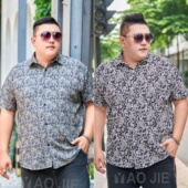 冰丝短袖 衬衫 男胖子加肥加大男士 大码 碎花衬衣肥佬宽松半袖 上衣潮